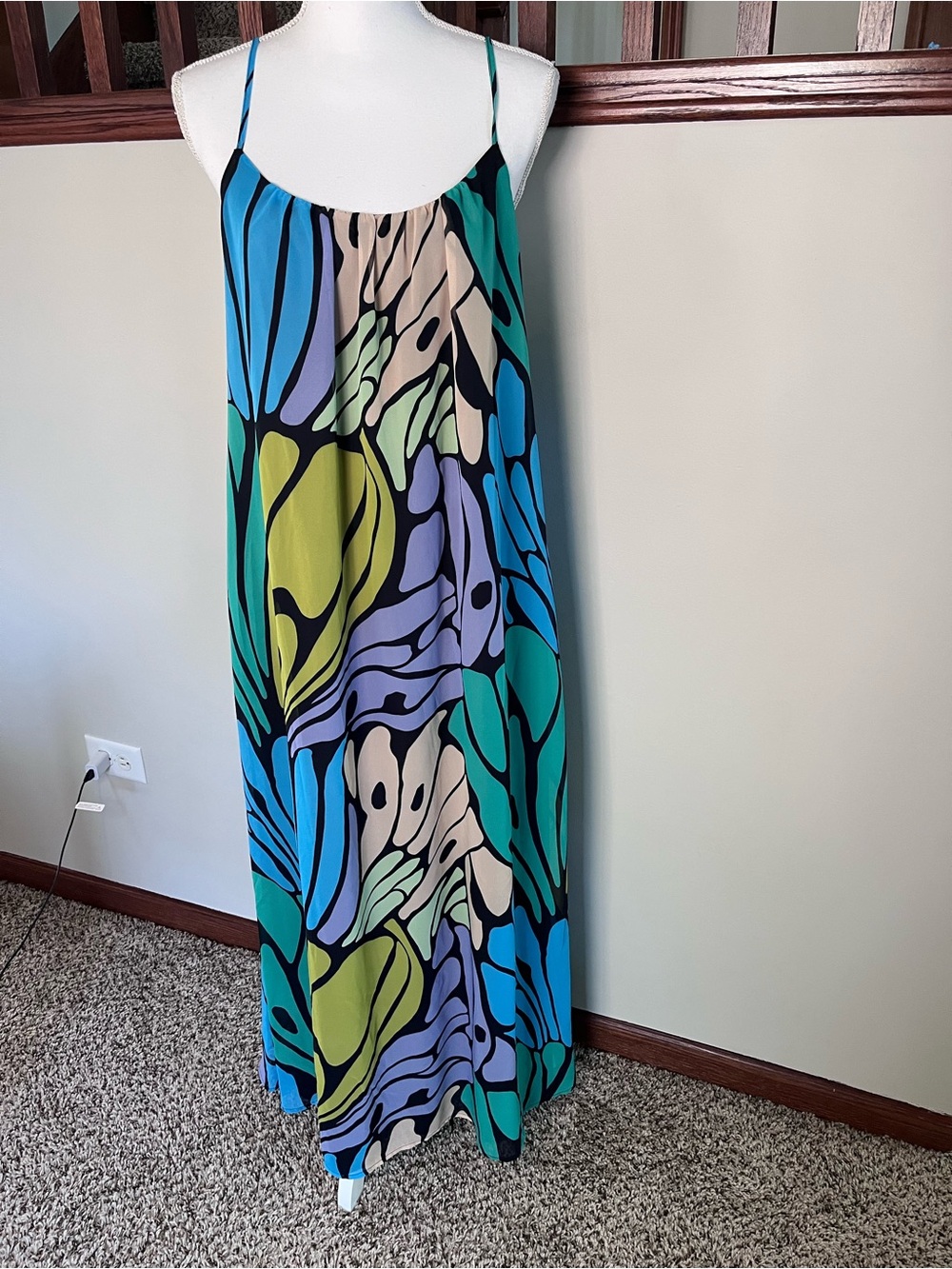 Sam Edelman Butterfly Wing Print Maxi Dress Blue Green Purple Large Pockets